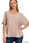 Woven Airflow V-neck Short Sleeve Top Mocha