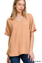 Woven Airflow V-neck Short Sleeve Top Dk Brush