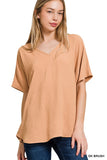 Woven Airflow V-neck Short Sleeve Top Dk Brush