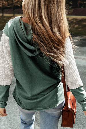 Colorblock  Sleeve V-Neck Top Green