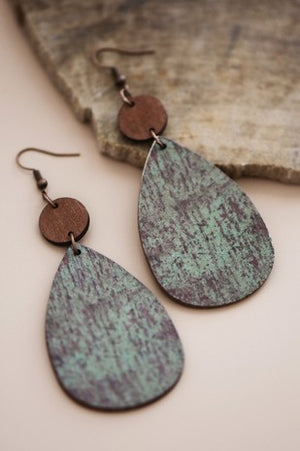 Boho Printed Wood Teardrop Earrings