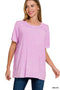 Washed Ribbed Short Sleeve Top Mauve