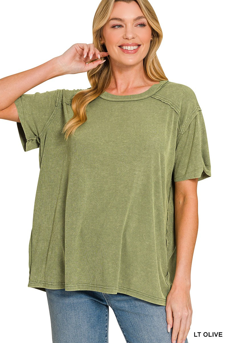 Washed Ribbed Short Sleeve Top