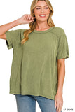 Washed Ribbed Short Sleeve Top