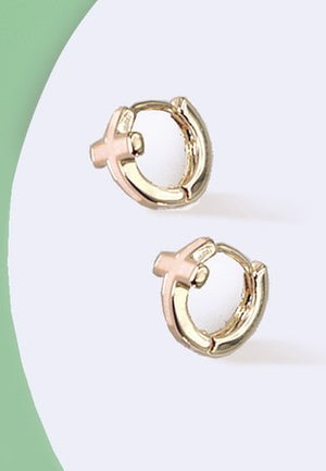 Brass Mini Huggie Epoxy Cross Hoop Earrings