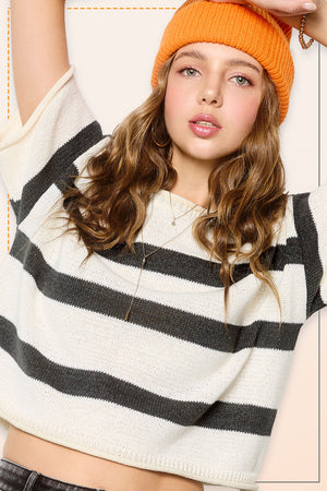 Lightweight Stripe Sweater Short Sleeve Top