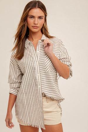Loose Fit Striped Button Down Shirt