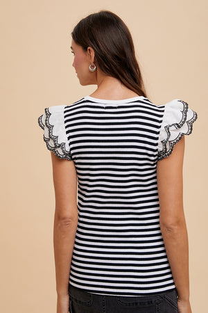 Eyelet Double Ruffle Sleeve Top