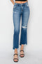 Mid Rise Frayed Hem Straight Jeans