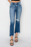 Mid Rise Frayed Hem Straight Jeans