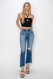 Mid Rise Frayed Hem Straight Jeans