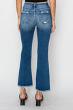 Mid Rise Frayed Hem Straight Jeans