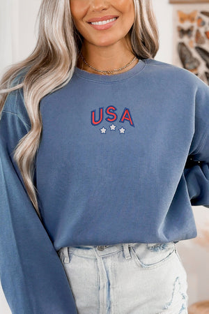 USA Stars Embroidered Comfort Colors Sweatshirt