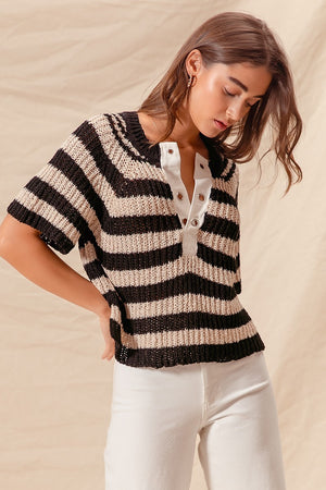 Eyelet Stripe Sweater Top