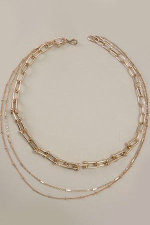 Multi Layer Beaded U Link Chain Necklace