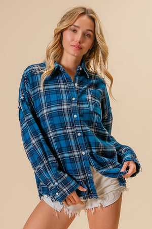 Navy Frayed Vintage Plaid Shirt