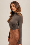 Mock Neck Ruched Long Sleeve Top