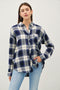 Navy Plaid Flannel Button Down Shirt