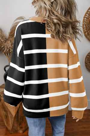 Stripe Colorblock Oversized Sweater Beige