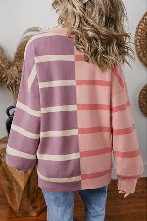 Stripe Colorblock Oversized Sweater Pink