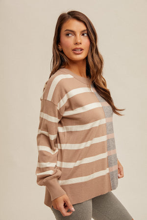 Stripe Dolman Sleeve Colorblock Sweater