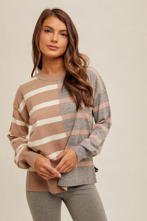 Stripe Dolman Sleeve Colorblock Sweater