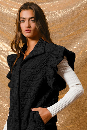 Quilted Knit Ruffle Sleeve Vest