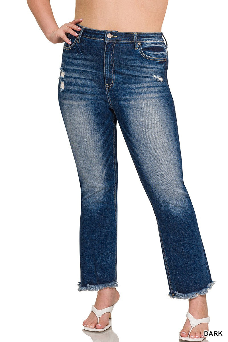 Plus High Rise Straight Rem Hem Denim