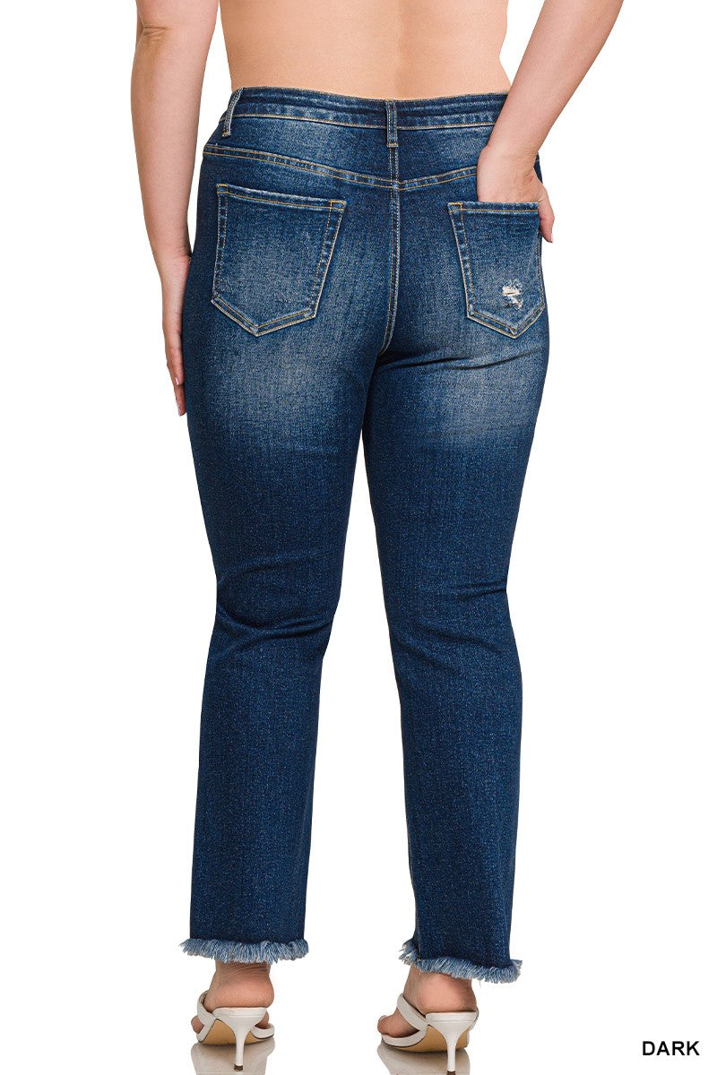 Plus High Rise Straight Rem Hem Denim