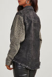 Leopard Patch Raw Hem Denim Jacket