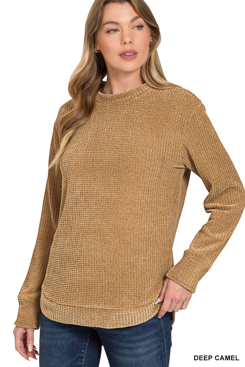 Chenille Waffle Round Neck Sweater