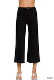 Black Acid Wash Frayed Hem Pants
