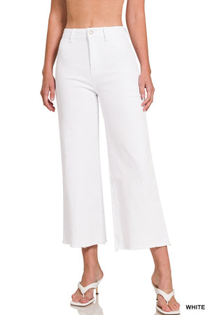 White Acid Wash Frayed Hem Pants