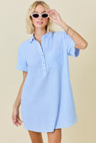 Striped Seersucker Easy Shirt Dress W/ Pockets