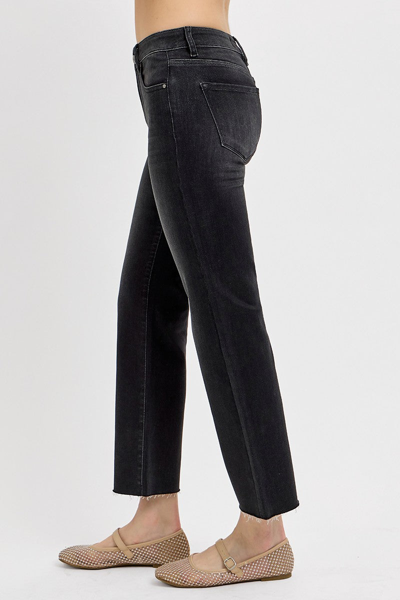 Tummy Control Mid Rise Crop Straight Jeans
