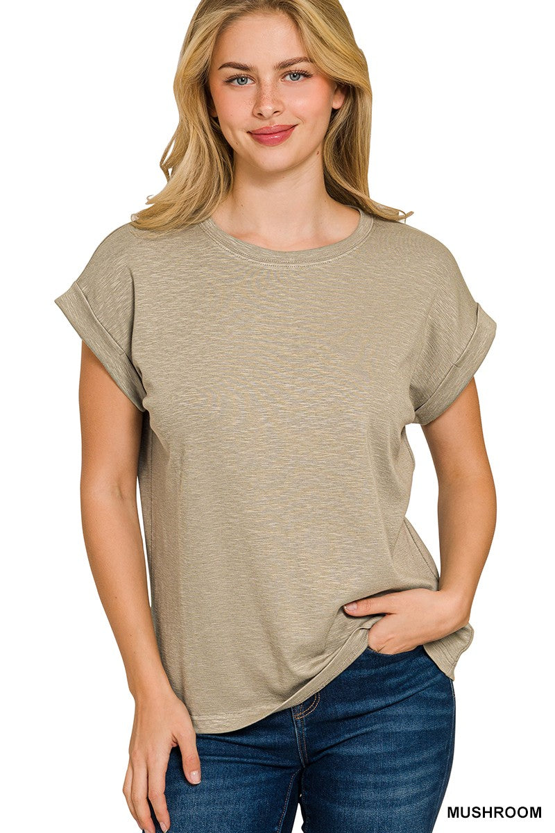 Cotton  Rolled Sleeve Tee Mushroom