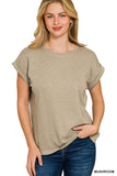 Cotton  Rolled Sleeve Tee Mushroom