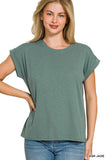 Cotton  Rolled Sleeve Tee Jade