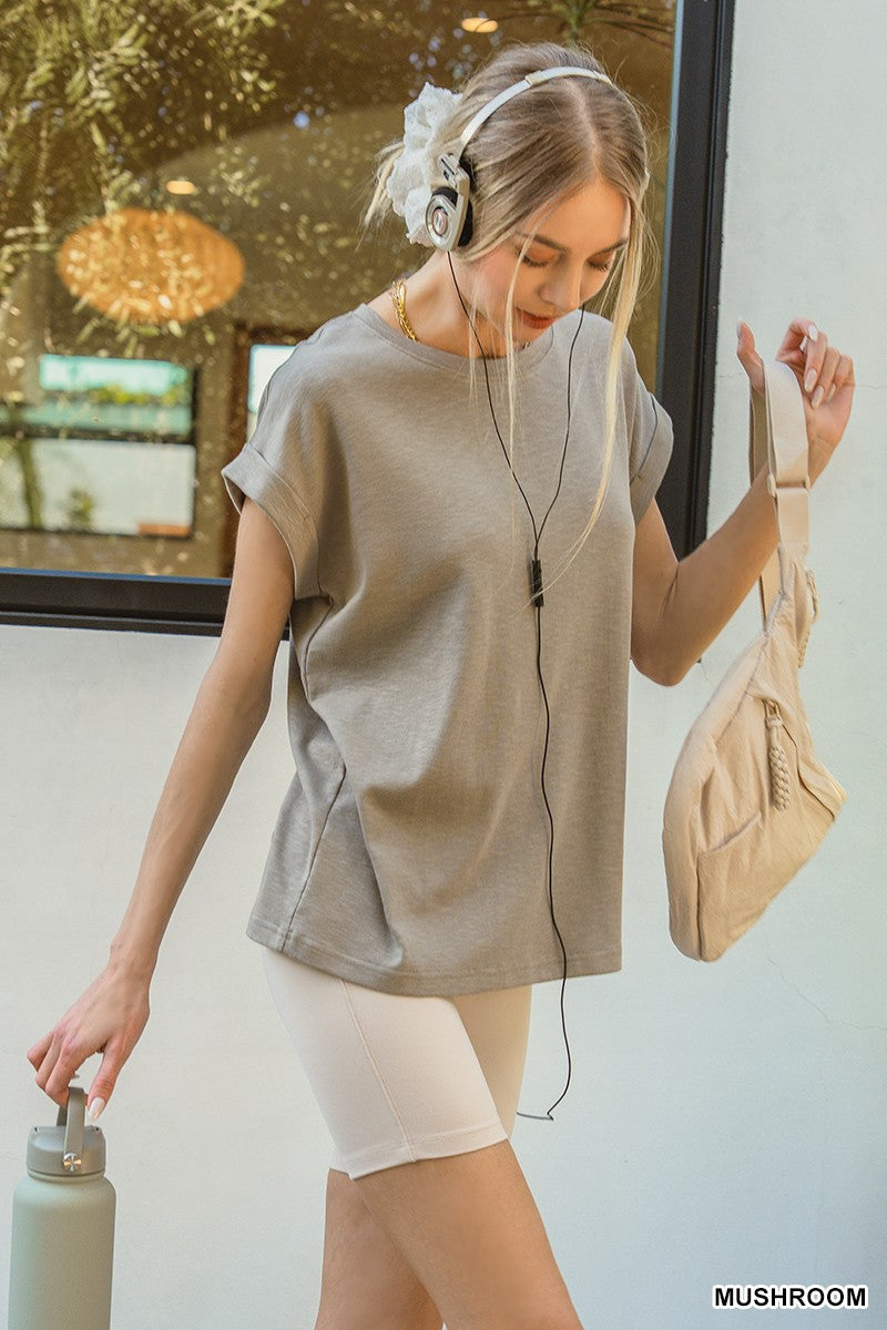 Cotton  Rolled Sleeve Tee Mushroom