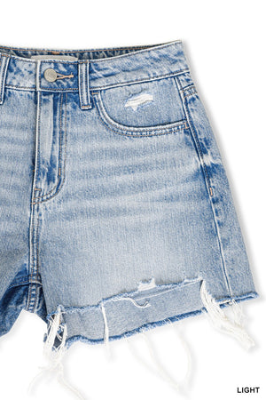 Distressed Hem Denim Shorts