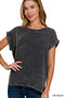 Woven Gauze Acid Washed Top Black