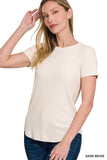 Ribbed Curved Hem Tee Beige