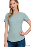 Ribbed Curved Hem Tee Blue/Grey