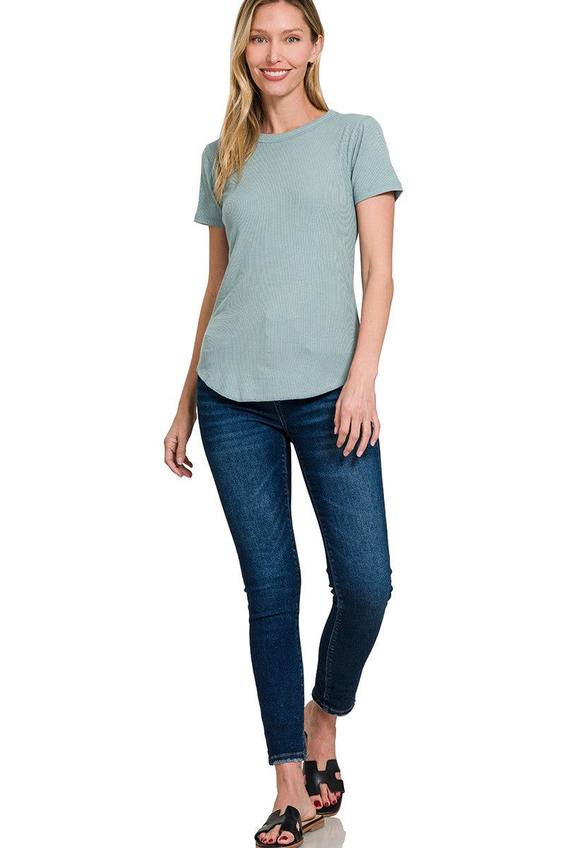 Ribbed Curved Hem Tee Blue/Grey