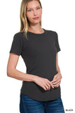 Ribbed Curved Hem Tee Black
