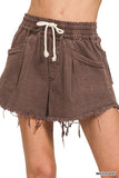 Washed Fray Hem Denim Short Pants