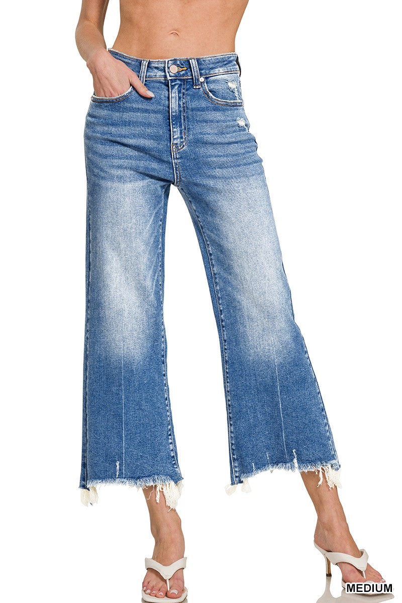 Mid Rise Raw Hem Medium Jean
