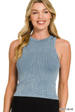 Ribbed Washed Seamless Tank Blue