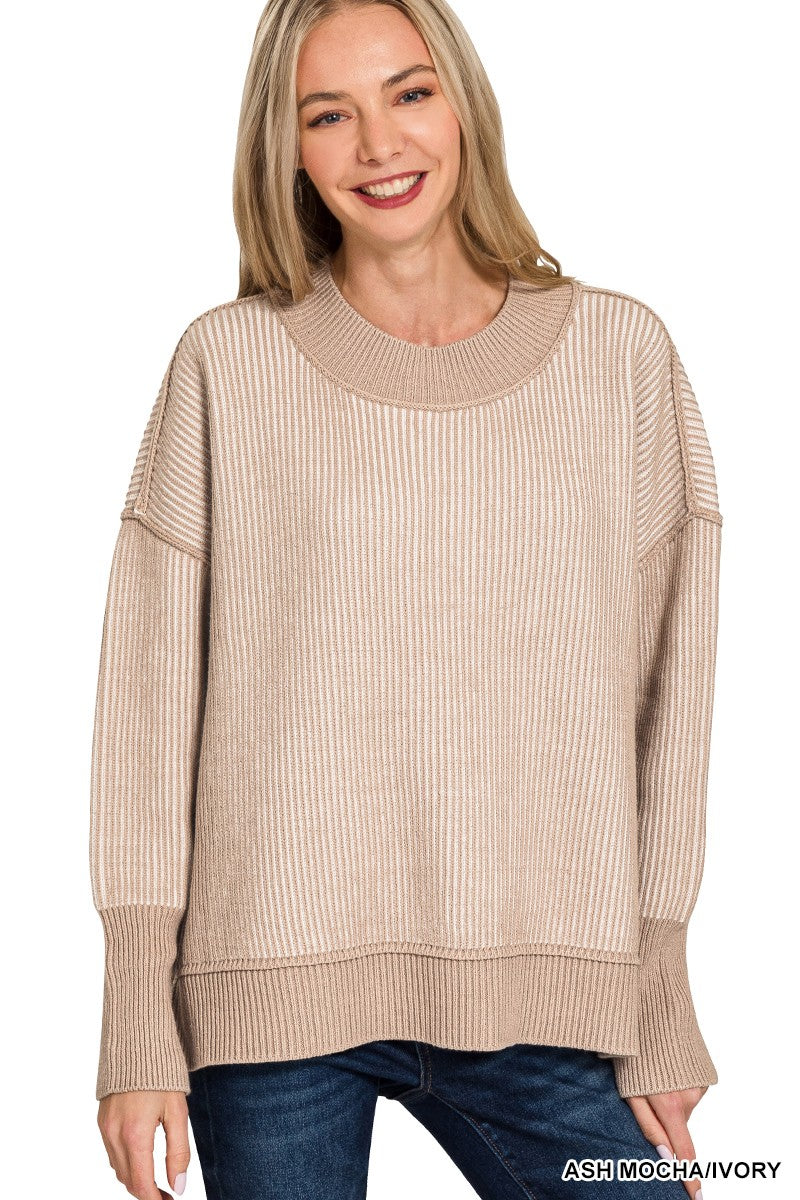 Exposed Seam Two Tone Sweater Mocha