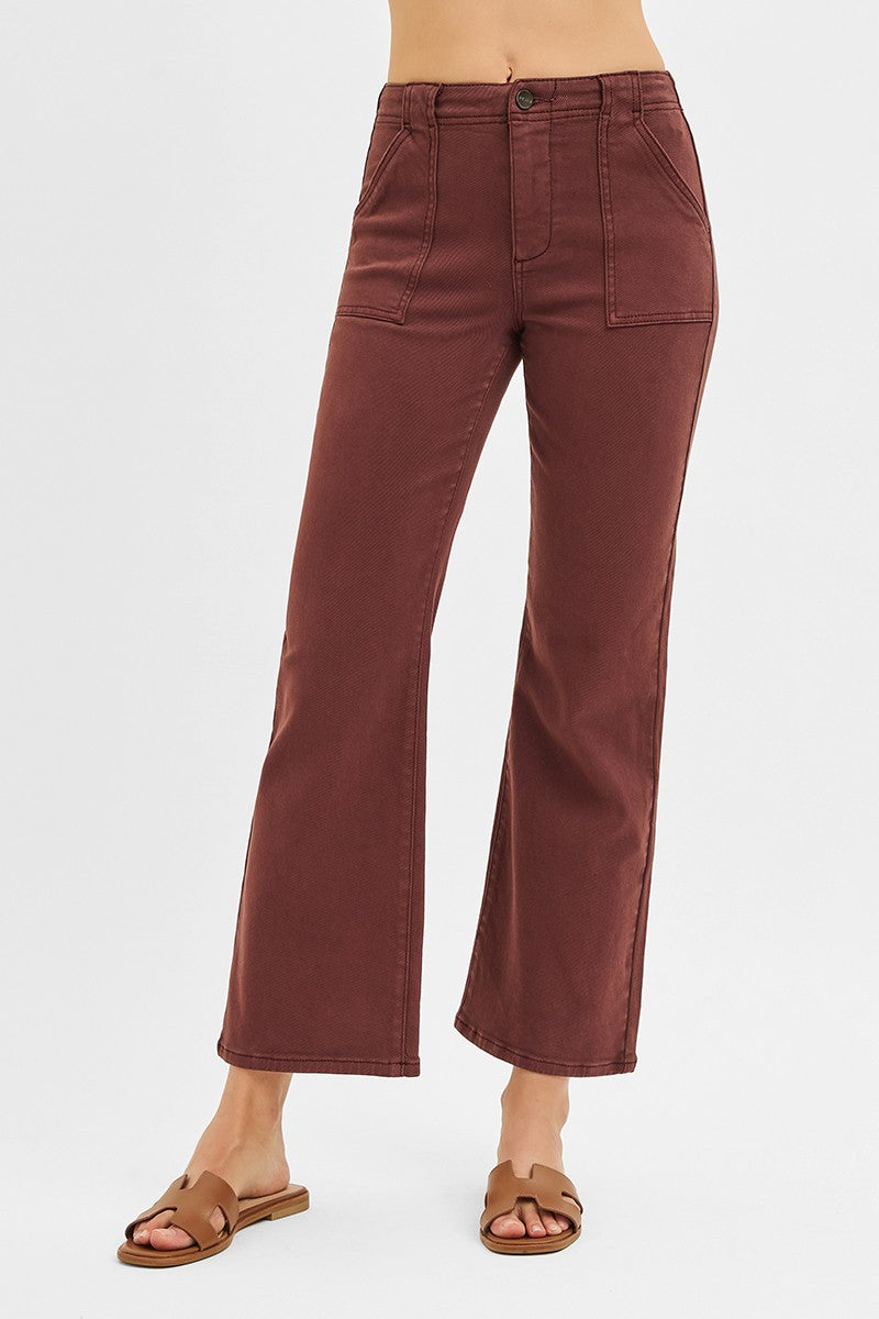 High Rise Ankle Flare Pocket Jeans
